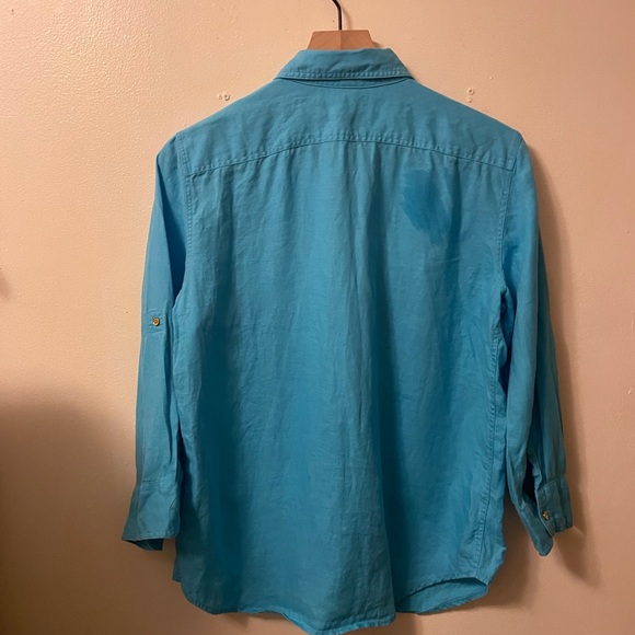 Lauren size medium turquoise colored button-down shirt - Picture 3 of 4